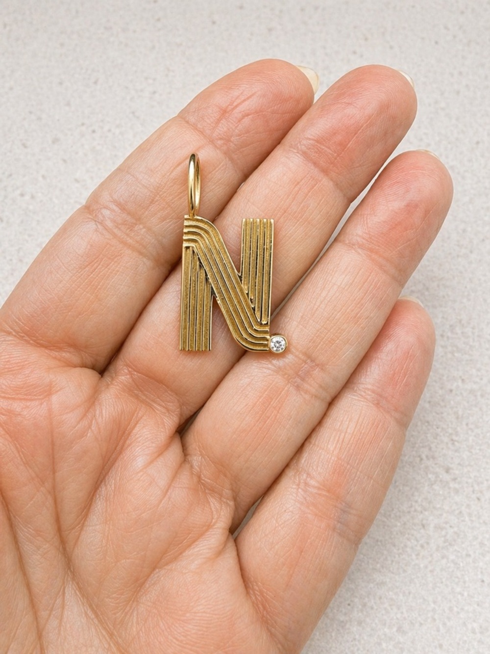 Lola James 14K Gold Large Fluted Initial “N” Charm w/ Diamond NEW